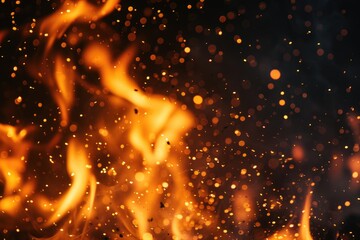 Poster - Fire burning brightly against a black backdrop. Perfect for adding a touch of warmth and intensity to any project