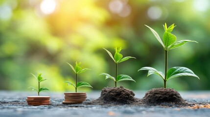 Canvas Print - A group of coins and small plants growing out from them, AI