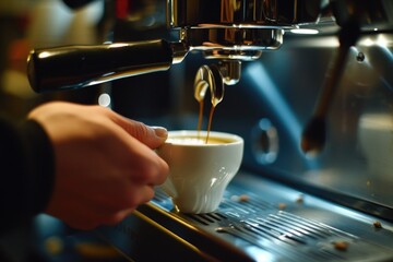 Poster - A person pouring a cup of hot coffee. Perfect for coffee lovers and caffeine enthusiasts
