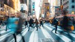 Blurred Motion of Pedestrians Crossing Busy City Street at Daytime