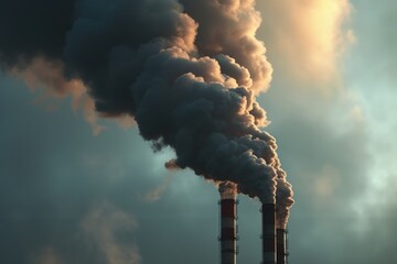 Sticker - Smoke billowing from a factory chimney, creating a dramatic effect. This image can be used to represent industrial pollution or environmental concerns