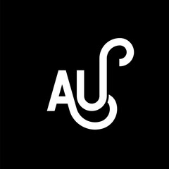 AU letter logo design on black background. AU creative initials letter logo concept. au letter design. AU white letter design on black background. A U, a u logo