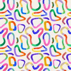 Wall Mural - various bright donut shapes and doodle objects. different texture. abstract, quirky style. hand draw