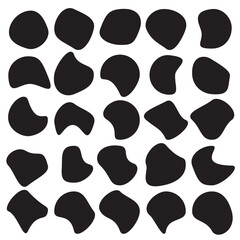Poster - Set of amoeba blob shape vector illustration. Basic stains isolated elements on white background. Collection forms for design and paint liquid black blotch shapes. 11:11