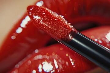 Poster - A close-up view of a lipstick with a lipstick brush. Perfect for beauty and makeup-related projects