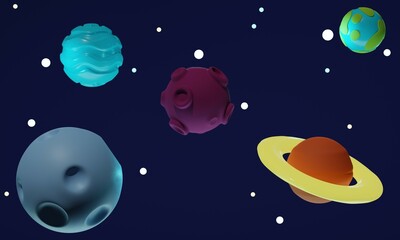 Poster - Space with planets and stars. 3d rendering