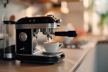 Poster - A coffee machine is pouring a fresh cup of coffee. Perfect for coffee shop menus or advertisements