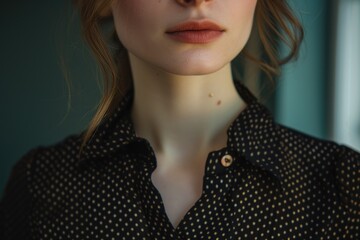 Aufkleber - A close up of a person wearing a shirt. Suitable for various applications