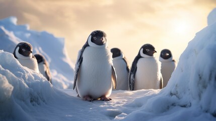 Aufkleber - A family of Funny Penguins in the Wild of Antarctica. Birds, Polar animals, Winter concepts.