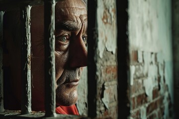 Poster - A close-up view of a person looking out of a window. Can be used to depict curiosity, contemplation, or longing