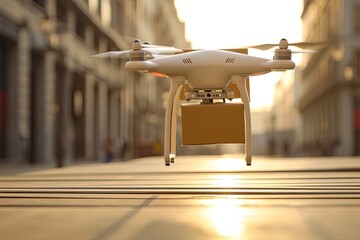 Poster - A drone carrying a package ready for delivery.