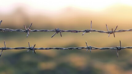 Poster - A detailed view of a barbed wire fence. Ideal for illustrating security, boundaries, or confinement