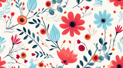 Wall Mural - seamless pattern flower, hand drawn, color pastel. Generative Ai