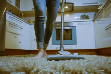 Wall Mural - A person standing on a floor with a mop. Suitable for cleaning and janitorial concepts