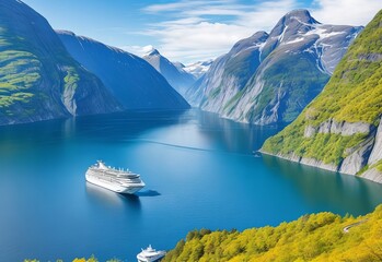 Wall Mural - Cruise Ship, Cruise Liners On Geiranger fjord, Norway
