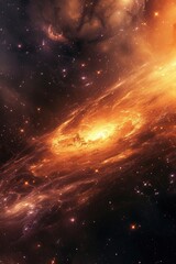Poster - A vibrant orange galaxy with a backdrop of stars. Perfect for space-themed projects and designs