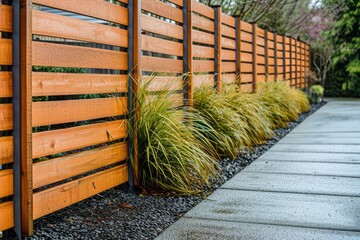 Wall Mural - Wooden fence provides outdoor security and privacy