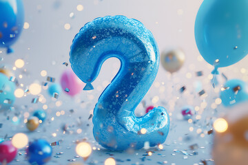 Happy second birthday. Blue balloons in the shape of numbers. Congratulations on the holiday