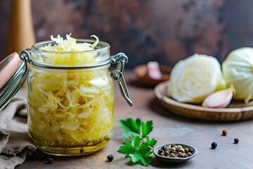 Sticker - Homemade sauerkraut healthy probiotic displayed in mason jar with room for text