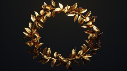 Aufkleber - A wreath made of gold leaves on a black background. Perfect for elegant and stylish designs