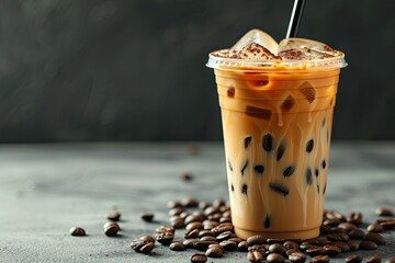 Sticker - Takeaway cup with iced coffee or caffe latte in it including clipping path