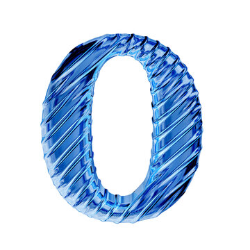 Ribbed blue ice 3d symbol. letter o