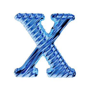Ribbed blue ice 3d symbol. letter x