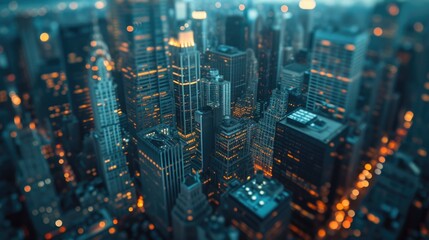 Poster - A stunning view of a city at night, captured from the top of a building. Perfect for urban-themed designs and cityscape illustrations