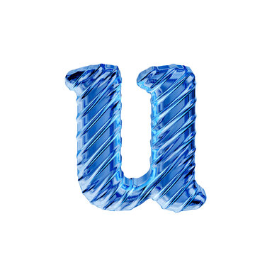 Ribbed blue ice 3d symbol. letter u
