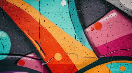 Poster - A detailed view of a wall covered in graffiti. Perfect for urban art enthusiasts or anyone looking to add a touch of edginess to their design projects