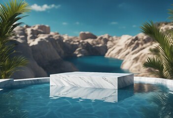 Podium water background product display scene 3d marble stand stone summer platform Mockup backgroun