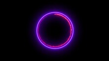 Neon Light Circle Frame Blue And Purple Line Rotation Loading Icon Animation. Colorful Neon Line