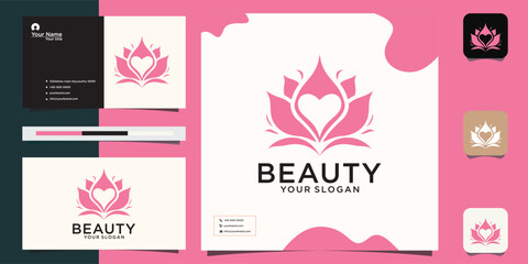 Wall Mural - lotus logo with blooming Logo for beauty, line art, plant, spa, beauty, health, Premium Vector. business card design template, flower, logo, woman, Premium Vector