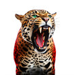 leopard roaring with wide open mouth on a transparent background png isolated