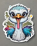 Fototapeta Zwierzęta - Illustration of a cute Ostrich sticker with vibrant colors and a playful expression