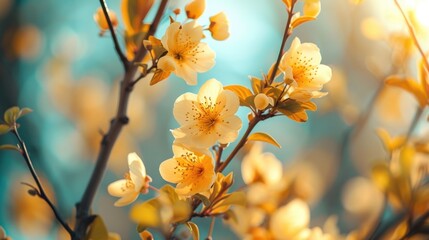 Aufkleber - A detailed view of a branch of a tree covered in beautiful flowers. Perfect for nature enthusiasts and garden lovers