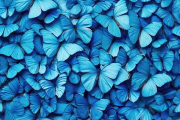 a dense collection of blue butterflies creating a stunning natural pattern.
