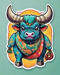 Illustration of a cute Bull sticker with vibrant colors and a playful expression