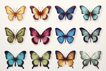 Wall Mural - butterflies collection colorful isolated on white
