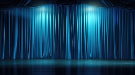 Poster - A stage with blue curtains and lights. Perfect for theater productions and performances
