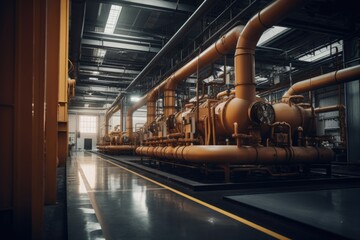 Poster - A large industrial building with various pipes and valves. Suitable for industrial and manufacturing concepts