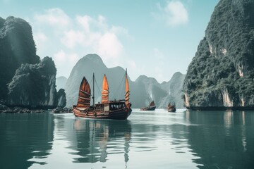 Poster - A group of boats floating on a body of water. Suitable for various water-related themes and activities