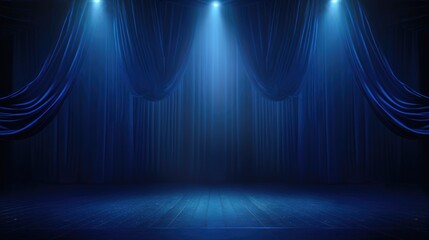 Poster - A stage with blue curtains and spotlights. Suitable for theater performances and live events