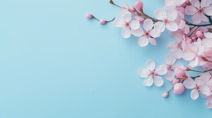 Poster - A bunch of pink flowers on a blue surface. Perfect for adding a pop of color to any design project
