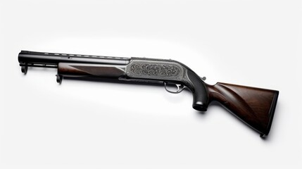 Aufkleber - A gun with a wooden handle on a white background. Ideal for use in firearm-related articles and illustrations