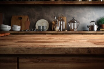 Poster - A picture of a wooden counter top in a kitchen. Perfect for showcasing a rustic and natural aesthetic. Ideal for interior design blogs, home improvement websites, and kitchen appliance advertisements