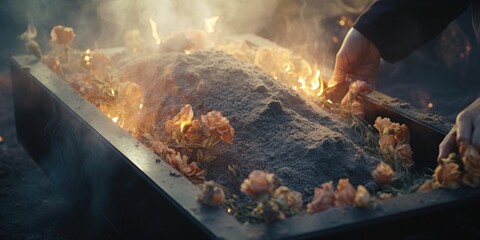 Wall Mural - A person is cooking food on a grill. This image can be used to showcase outdoor cooking, barbecues, and grilling techniques