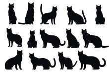 A Compact Collection Of Black Cat Silhouettes Against A Clean White Background. Perfect For Halloween Decorations Or Cat-themed Designs