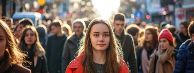 Woman In Crowd During Day Background Generative AI