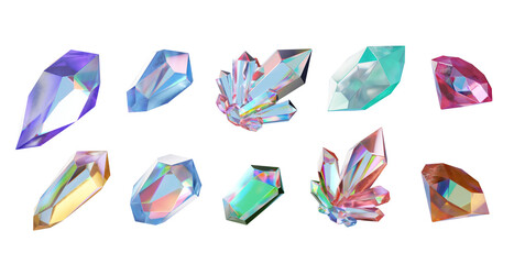 Fototapete - Crystal collection set pack isolated background 3d rendering 